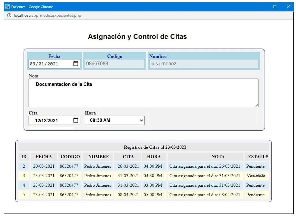 Registra, administra y controla la gestión de citas