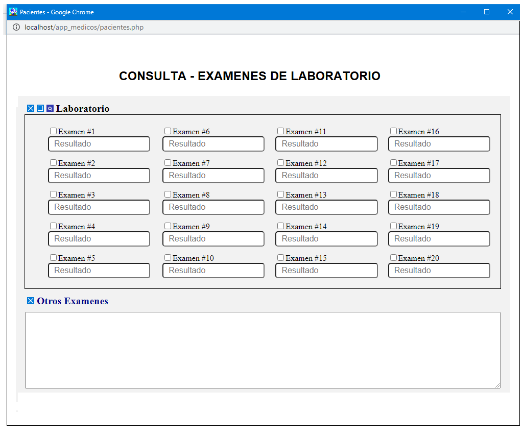 Solicitud y Registros de resultados de Exámenes