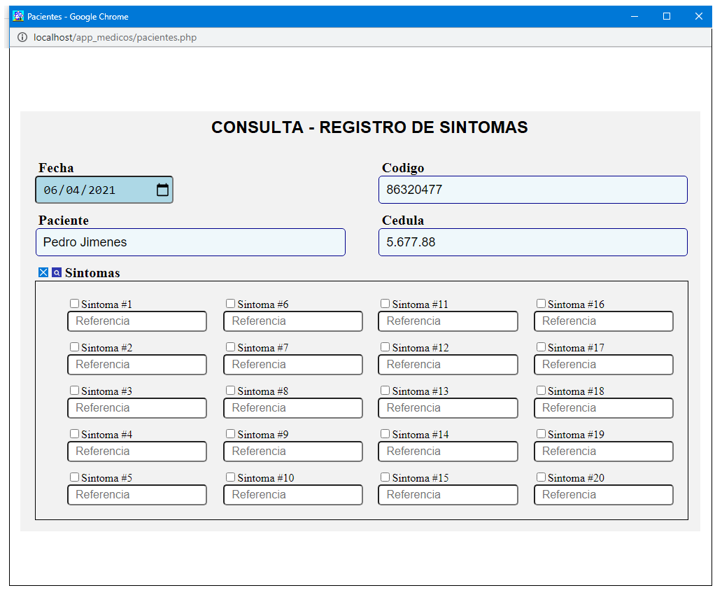 Datos del Paciente y registro de síntomas