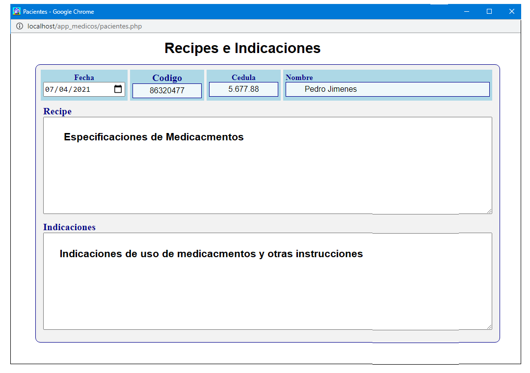 >Emision de recipes e indicaciones