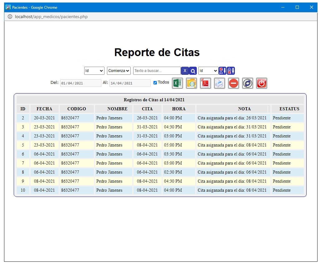 Muestra de Reportes