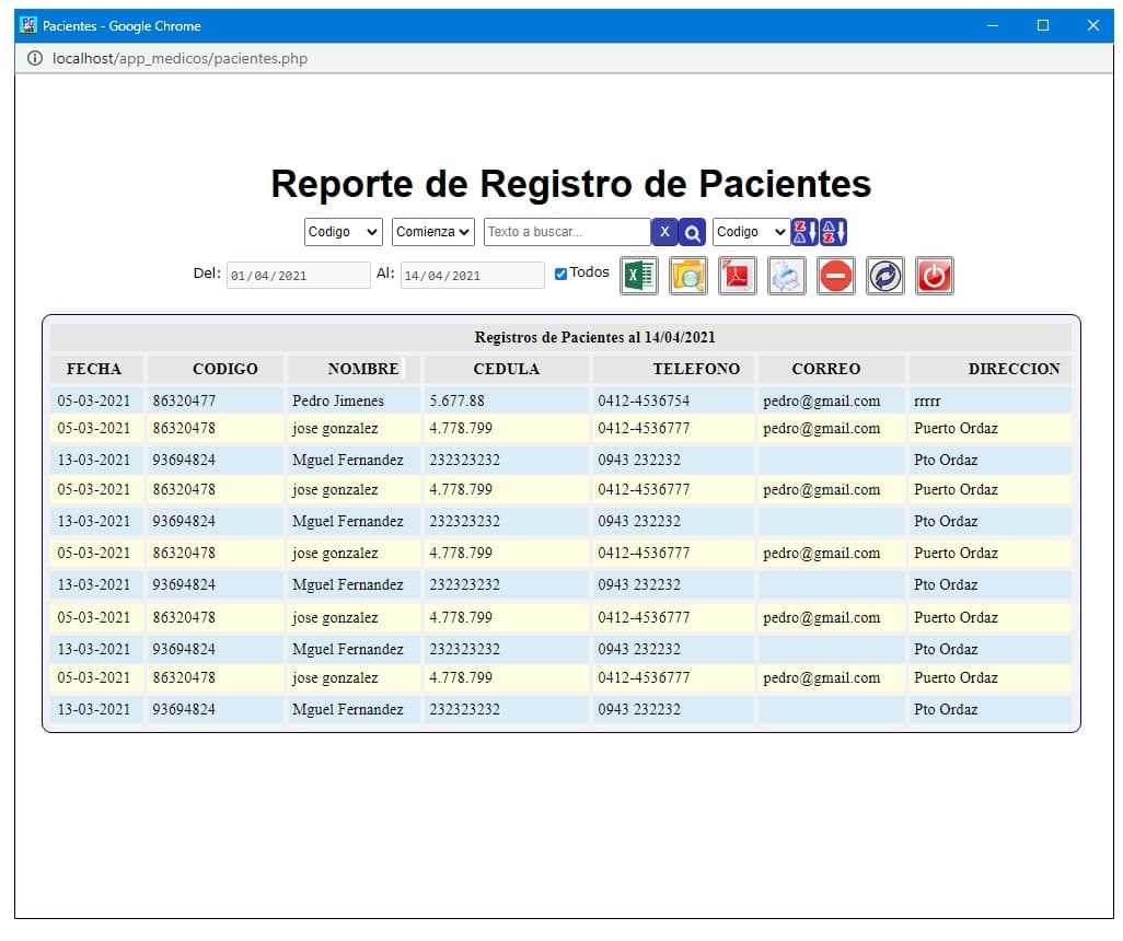 Muestra de Reportes