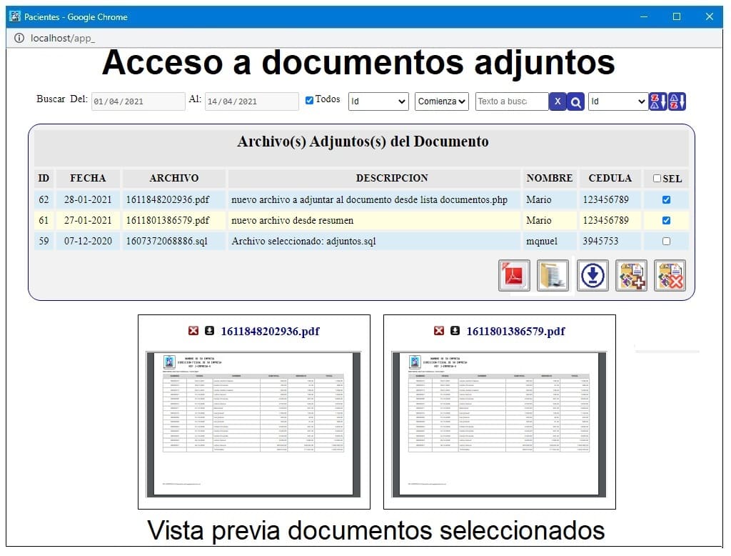 Reporte de documentos