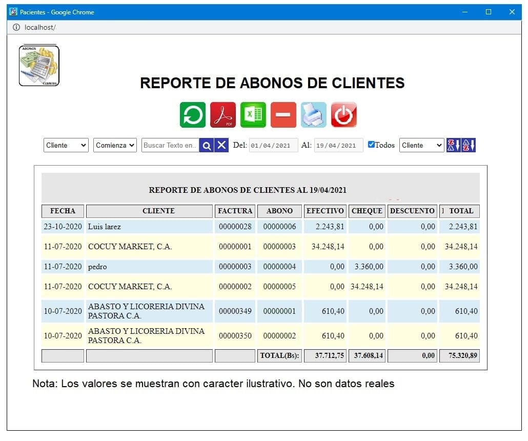 Reporte Abonos de cliente