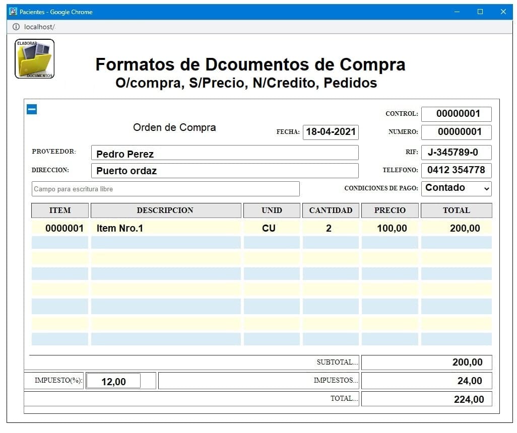 Formato de Documentos de compra