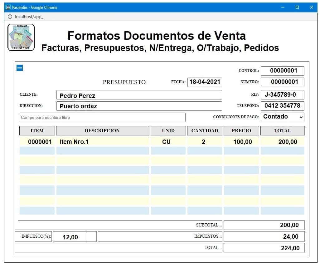 Formato de Documentos de venta