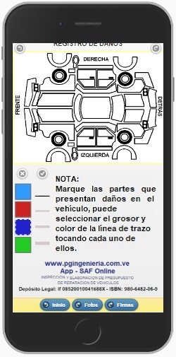 Formulario de Registro de daños del vehículo.