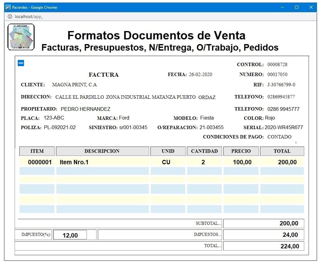 Formato de Documentos de venta